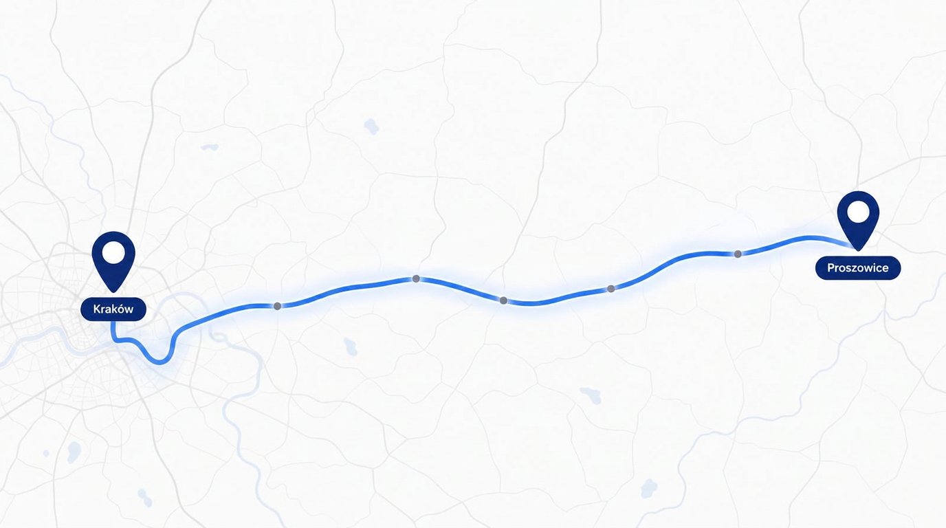 Mapa obszaru działania — jazdy na terenie Krakowa i Proszowic